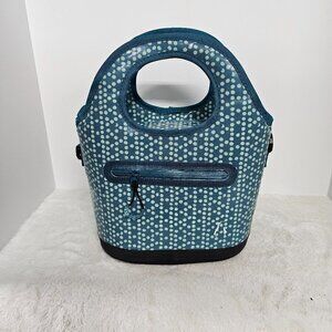 Olivet Teal Blue Polka Dot Print Insulated Structured Lunch Bag